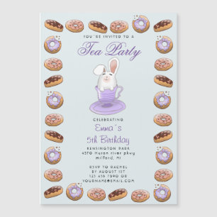 Kindergeburtstag Tee Party mit Hasen und Donuts Magnetkarte