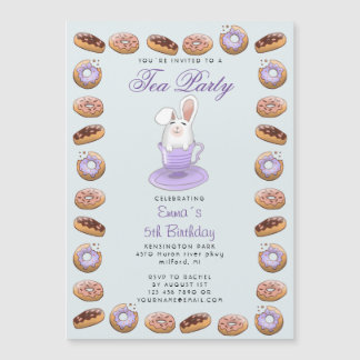 Kindergeburtstag Tee Party mit Hasen und Donuts Magnetkarte