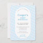 KINDERGEBURTSTAG Vintag Gingham Musterjunge Blau I Einladung (Vorderseite)