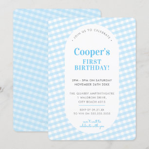 KINDERGEBURTSTAG Vintag Gingham Musterjunge Blau I Einladung