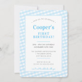 KINDERGEBURTSTAG Vintag Gingham Musterjunge Blau I Einladung (Vorderseite)