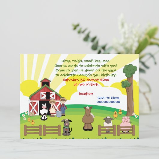 Kindergeburtstag von Barnyard Einladung (Stehend Vorderseite)