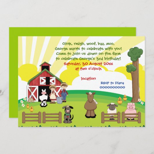 Kindergeburtstag von Barnyard Einladung (Vorne/Hinten)