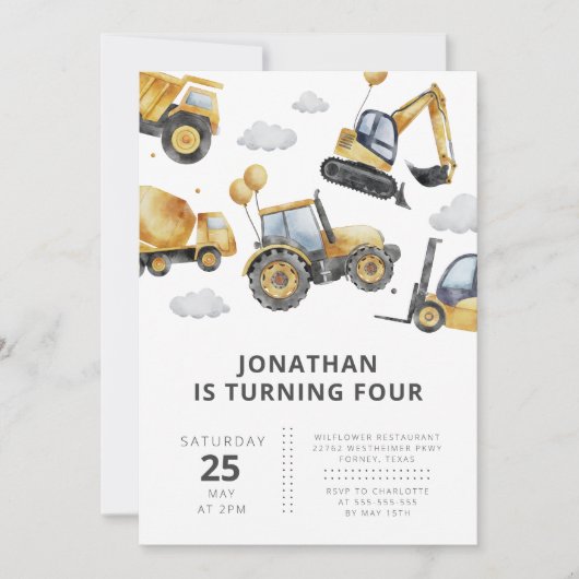 Kindergeburtstag von Lastkraftwagen Einladung (Vorderseite)