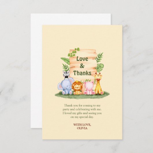 Kindergeburtstag von niedlichen Savannen Dankeskarte (Vorne/Hinten)