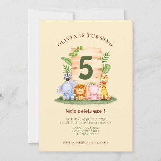 Kindergeburtstag von niedlichen Savannen Einladung (Vorderseite)