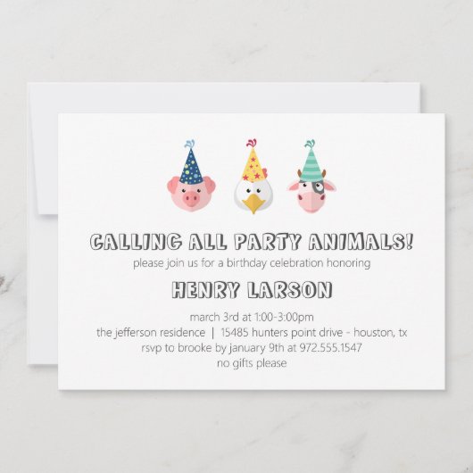 Kindergeburtstag von Nutztieren im Rahmen der Einl Einladung (Vorderseite)