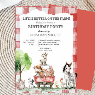 Kindergeburtstag von Nutztieren Party Einladung