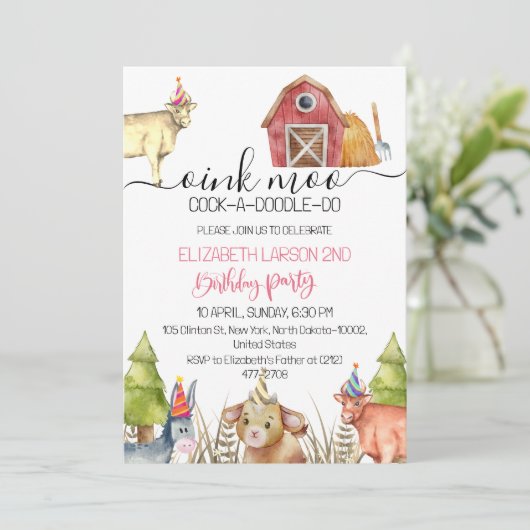 Kindergeburtstag von Nutztieren Party Einladung (Stehend Vorderseite)