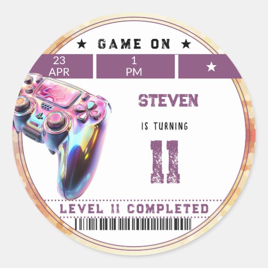 Kindergeburtstag von Videospielen Runder Aufkleber (Vorderseite)