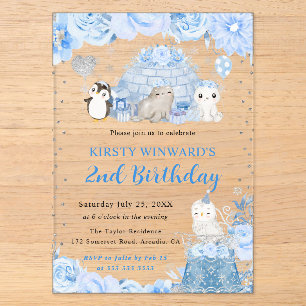 Kindergeburtstag "Watercolor Winter Arctic Animes" Acryleinladungen