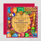 Kindergeburtstageinladung 031: Basketball Einladung (Vorne/Hinten)