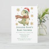 Kindergeburtstagsfeier mit Weihnachtsdinosaurier Einladung (Stehend Vorderseite)