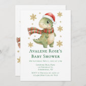 Kindergeburtstagsfeier mit Weihnachtsdinosaurier Einladung (Vorne/Hinten)