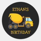Kindergelber Zementwagen Black Birthday Party Runder Aufkleber (Vorderseite)