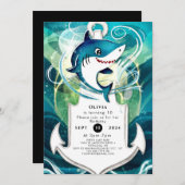 Kindergenuss Aquarellhai Geburtstag Einladung (Vorne/Hinten)