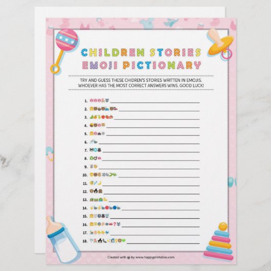 Kindergeschichte Emoji Pictionary [Baby Basics Pin Briefbogen (Vorne/Hinten)