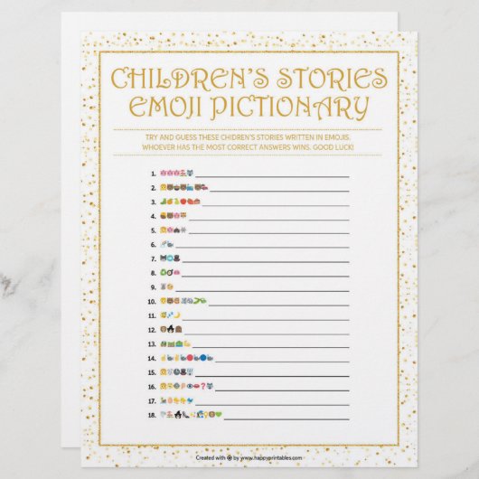 Kindergeschichten Pictionary [Goldene Glitzern] Briefbogen (Vorne/Hinten)