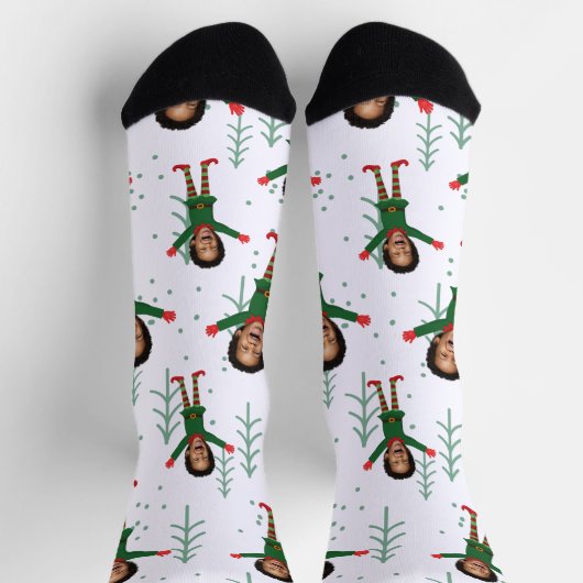 Kindergesicht und Name Elf Weihnachtsgeschmack Socken (Oben)