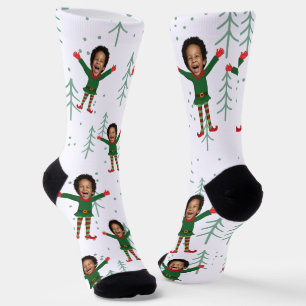 Kindergesicht und Name Elf Weihnachtsgeschmack Socken