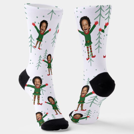 Kindergesicht und Name Elf Weihnachtsgeschmack Socken (Gewinkelt)