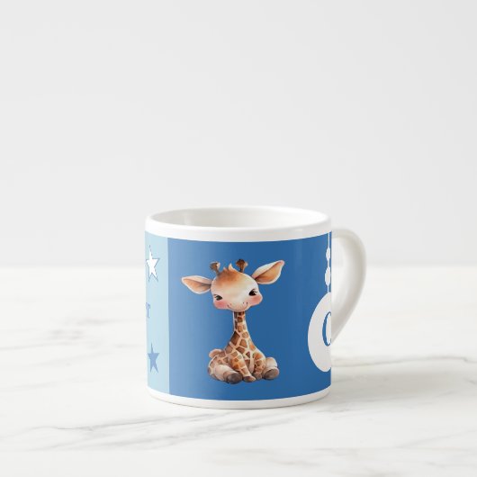 Kindergiraffe Tasse personalisierter Name blau (Vorderseite Rechts)