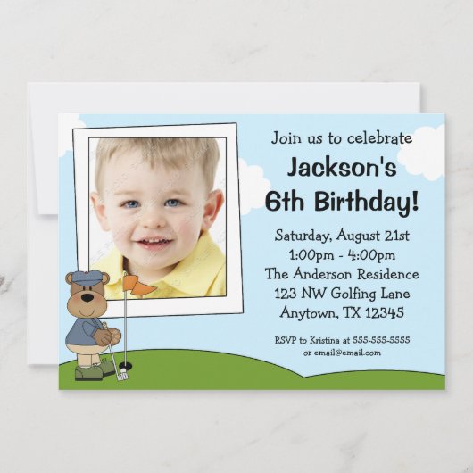 Kindergolf-Bärn-Foto-Geburtstags-Party Einladungen (Vorderseite)
