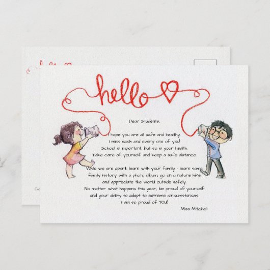 Kinderhallo von der Postkarte des Lehrers (Vorne/Hinten)