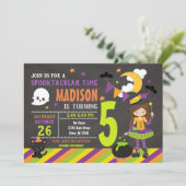 Kinderhalloween-Geburtstags-Einladung - Hexe laden Einladung (Stehend Vorderseite)