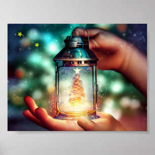 Kinderhände halten Weihnachtslaterne Poster