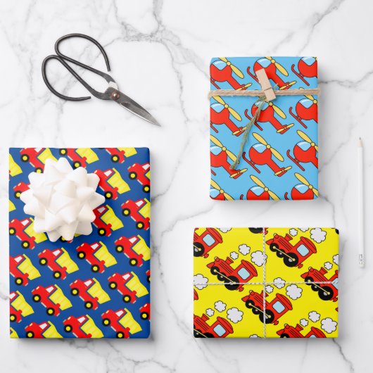 Kinderheli, Truck- und Rot-Choo-Zug Geschenkpapier Set (Vorderseite)