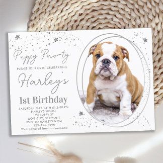 Kinderhund Geburtstagskind Custom Pet Foto Silbers Einladung