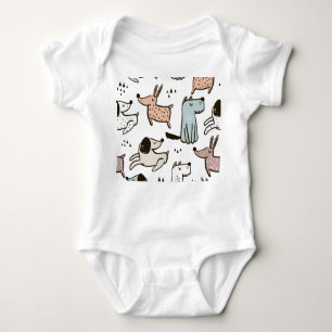 Kinderhunde, handgezeichnet, trendy Muster. Baby Strampler