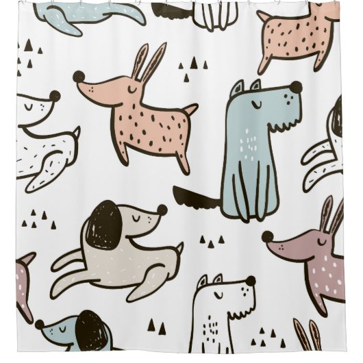 Kinderhunde, handgezeichnet, trendy Muster. Duschvorhang (Vorderseite)