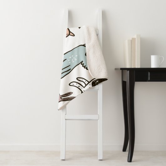 Kinderhunde, handgezeichnet, trendy Muster. Sherpadecke (Beispiel)