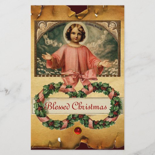 KINDERJESUS MIT ANGELN UND CHRISMAS KROWNS BRIEFPAPIER (Vorderseite)