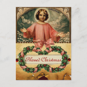 KINDERJESUS MIT ANGELN UND CHRISTMAS KROWNS FEIERTAGSPOSTKARTE
