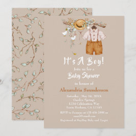 Kinderjunge Boho Rustikale Grüne Einladung