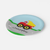 Kinderjungen-Bau Dumptruck Pappteller (Schrägansicht)