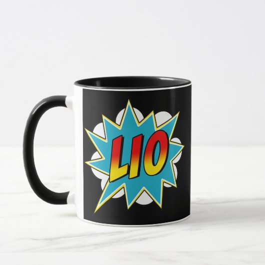 Kinderjungen Lio Name Comic Buch Superherd Tasse (Links)