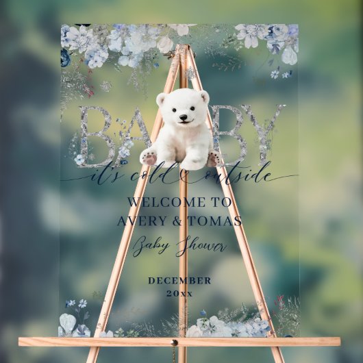 Kinderkälte außerhalb von Floral & Bear Baby Boy D Acrylschild (Neutral)