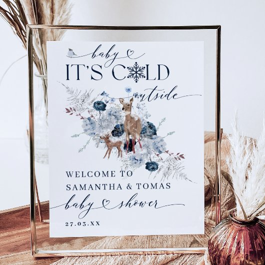 Kinderkälte außerhalb Winter Blumenstrauß Baby Dus Poster