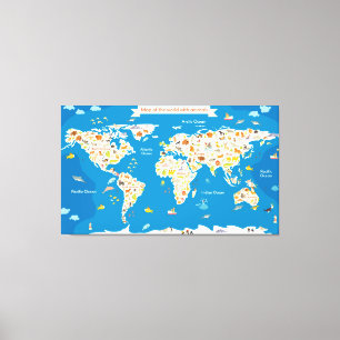 Kinderkarte der Welt mit Tieren Leinwanddruck