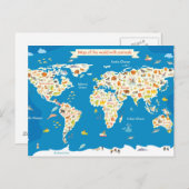 Kinderkarte der Welt mit Tieren Postkarte (Vorne/Hinten)