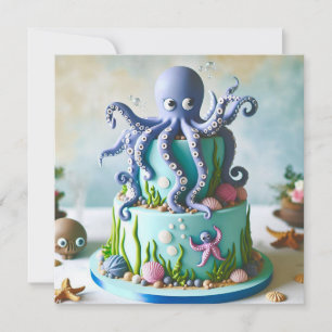 Kinderkarte mit blauem Oktopus auf Geburtstagskuch Karte