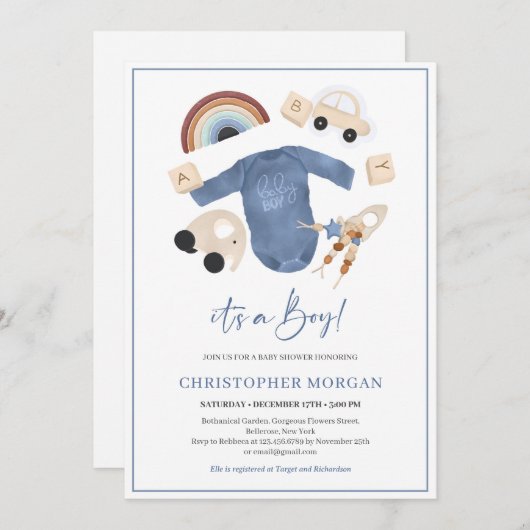 Kinderkleidung aus Boho und Holzspielzeug mit Rege Einladung (Vorne/Hinten)