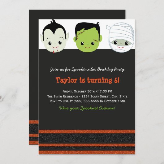Kinderkostüm Halloween Geburtstag Einladung VI (Vorne/Hinten)