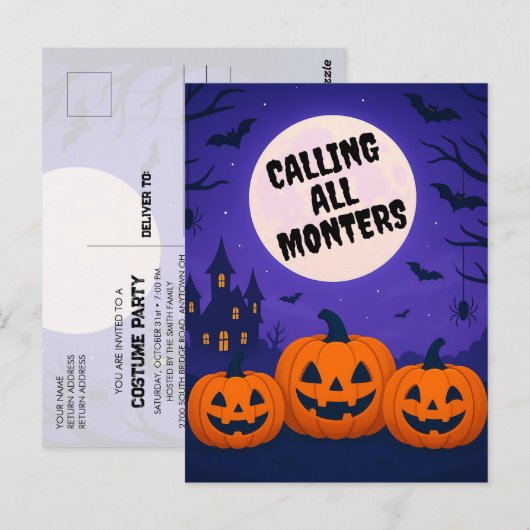 Kinderkostüm Party Halloween Einladung Postkarte (Vorne/Hinten)