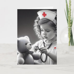 Kinderkrankenschwester mit Teddybär Karte