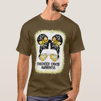 Kinderkrebs-Bewusstsein Messy Bun Gold Ribbon K T-Shirt